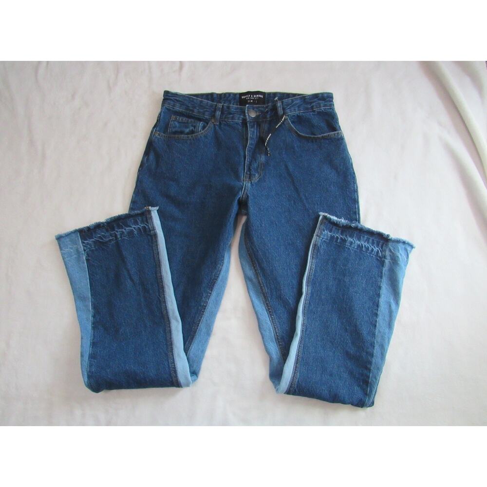 Supply & Demand NYC Two Toned Reyer Flare Bootcut Raw Hem Jeans 34 x 32 NWOT